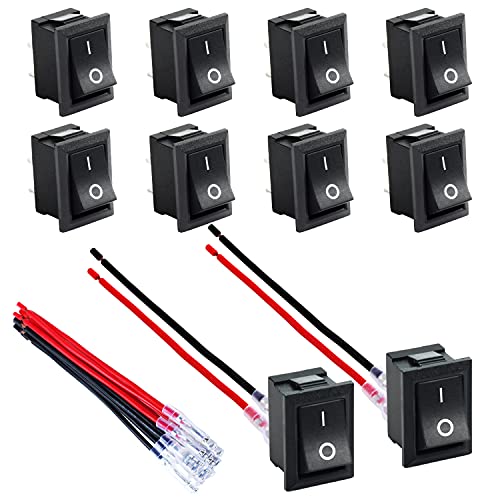 DaierTek Mini ON and Off Rocker Switch 12V 20A T85 2 Pin SPST Small ON Off 120V 10A Rocker Toggle KCD1 Switch Pre-Wired Black for Automotive Car -10Pack