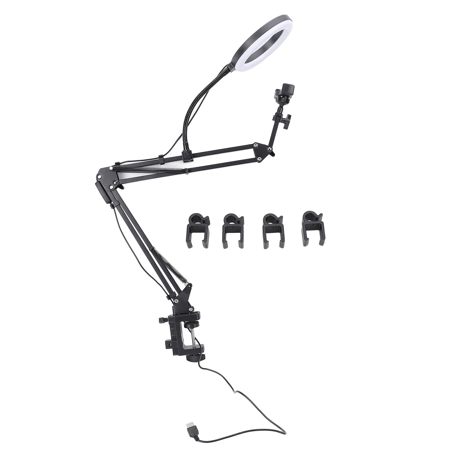 Overhead Phone Mount with Ring Light, Flexible Adjustments, 30 Lighting Options, 3 Color Temperatures, 360° Rotatable, Stable Support Portable Phone Stand for Eyelash,Beauty, Craft