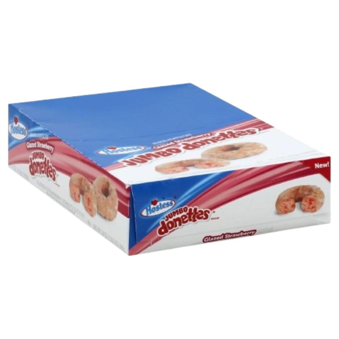 The Snack StoreBundle Hostess Jumbo Donettes Glazed Strawberry, 4 Ounce, 12 Count Double Packs, 24 Total Donettes!
