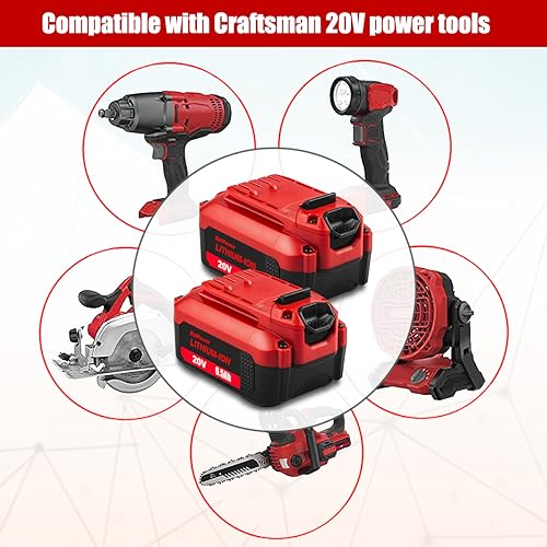 BatPower 2 Pack CMCB204 6.5Ah 20V V20 High Capacity Lithium Ion Battery Replacement for Craftsman 20V Battery 6.0Ah 5.0Ah 4.0Ah 3.0Ah 2.0Ah 20V Max CMCB206 CMCB205 CMCB204 CMCB202 V20 Battery