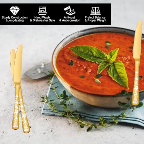 Image of Butter Knives, 18 /10 Stainless Steel Table Knife, Butter Knives Cutlery Set, Mirror Finish Utensils Set for Home, Office, Party, Camping, Dishwasher Safe (12 Pcs Pcs Dinner Knife, Gold)
