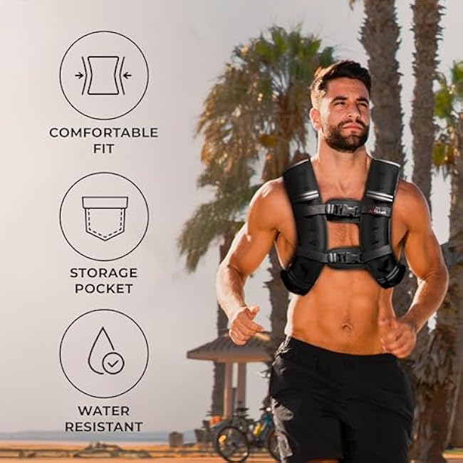 Weighted Vest - Weight Vest for Running, Strength Training & Muscle Building, Features Reflective Stripe for Safe Outdoor Workouts (available in 6lbs to 30lbs)