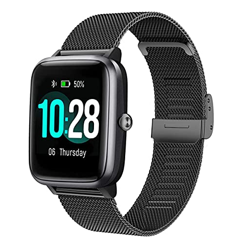 Preisvergleich Produktbild Krudary Ersatzarmband Kompatibel mit Veryfitpro ID205L, 19mm Mesh Gewebte Edelstahl Uhrenarmband Metall Armband für willful SW021 / YAMAY SW021 / LIFEBEE ID205L, Schwarz