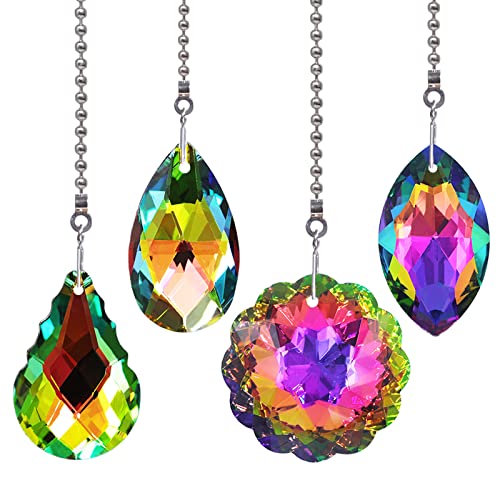 Image of 4 Pieces Crystal Ceiling Fan Pull Chain Rainbow Maker Pull Chain Extension for Light Ceiling Light Fan Pull