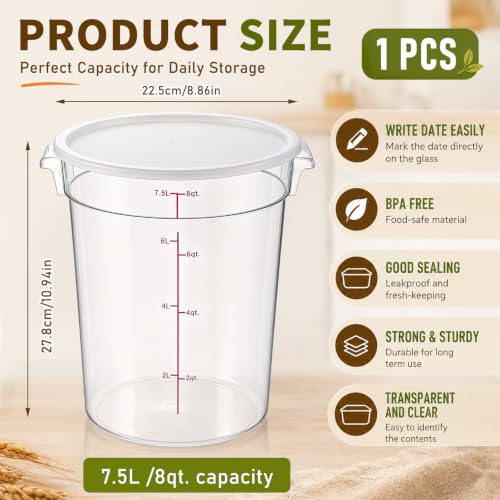 Image of Ziliny 1 Pcs 8 Qt Dough Proofing Container with Lid and Red Scale, White