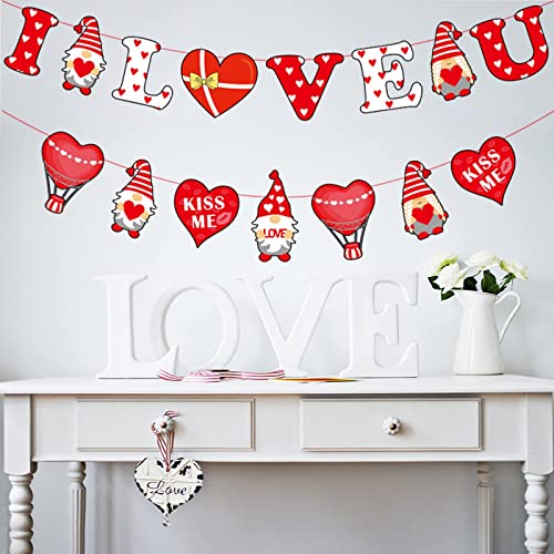 Image of FestikoI Love You Gnomes Banner, Valentine's Day Decorations Banners Wedding Anniversary Engagement Banners Garland Photo Props Banner for Party Home Decorations