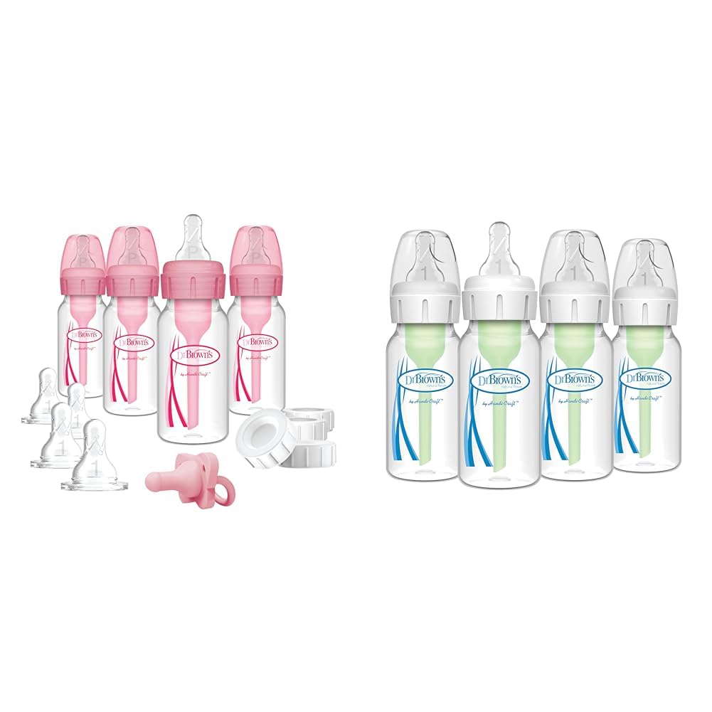 Dr. Brown'sAnti-Colic 4 Piece Pink Feeding Set with Slow Flow Nipples & Dr. Brown's 4 Pack Anti-Colic 4 oz Narrow Baby Bottles