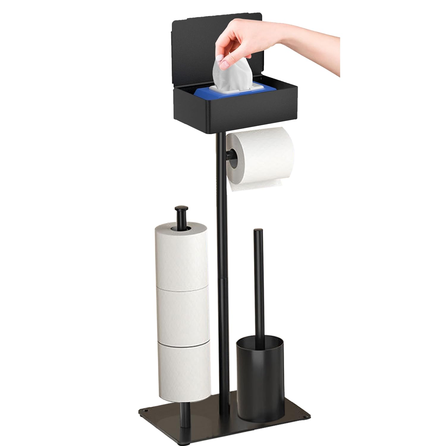 GUIGUZI Porte Papier Toilette avec Brosse WC - Porte Rouleau Debout en Acier Inoxydable, Ensemble Brosse et Dérouleur Papier Aucun Perçage Requis