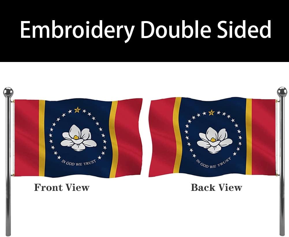 Jayus Embroidery New Mississippi Ms State Magnolia Flags 3x5 Outdoor Double Sided Heavy Duty Mississippi Ms Flag Banner with 2 Grommets