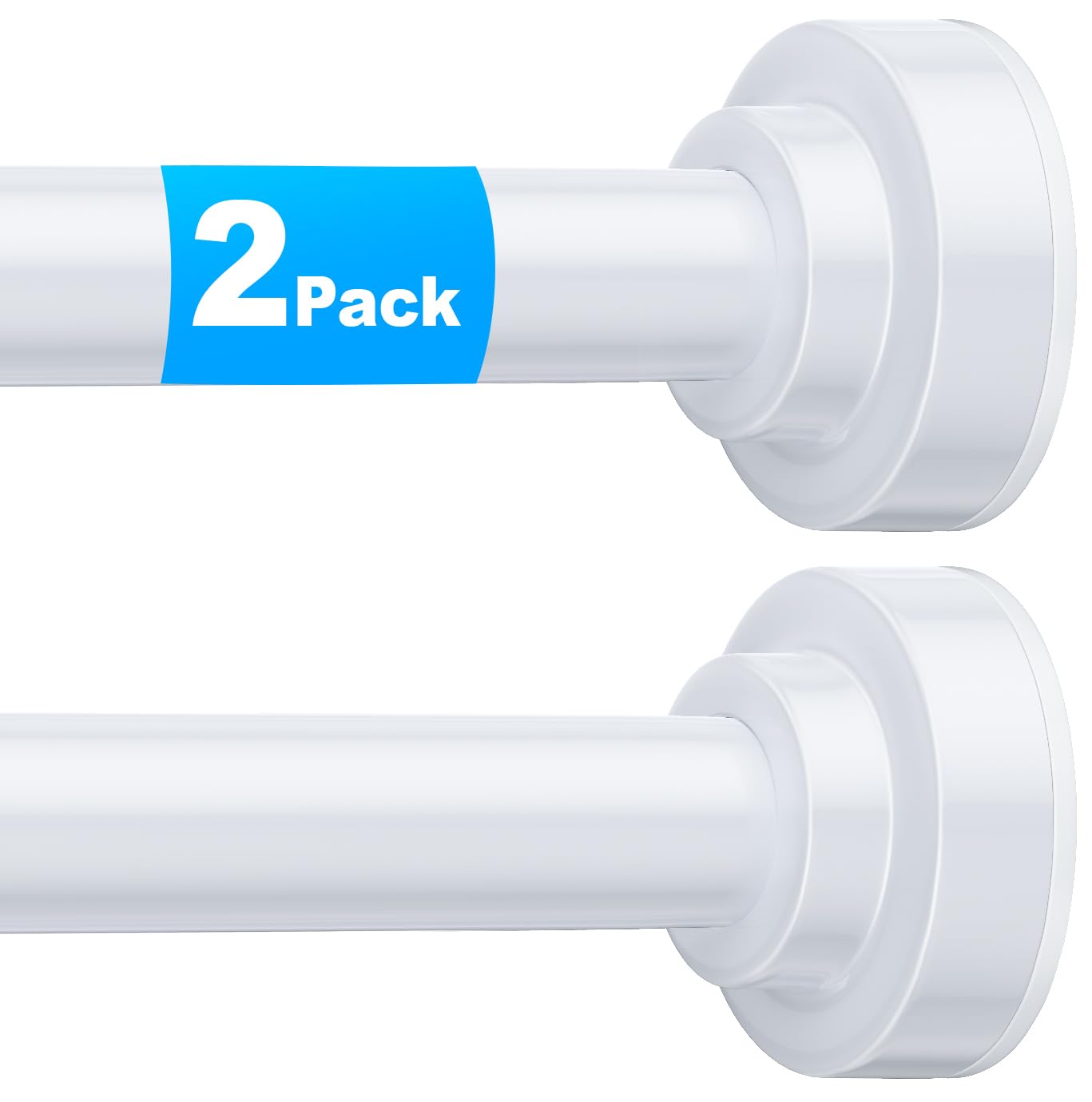 TEECK 2 Pack Shower Curtain Rod, 32-43 inch Adjustable Spring Tension Curtain Rod, Never Rust Anti-Slip Shower Curtain Rod for Bathroom, No Drilling, Never Collapse, Easy to Use, White