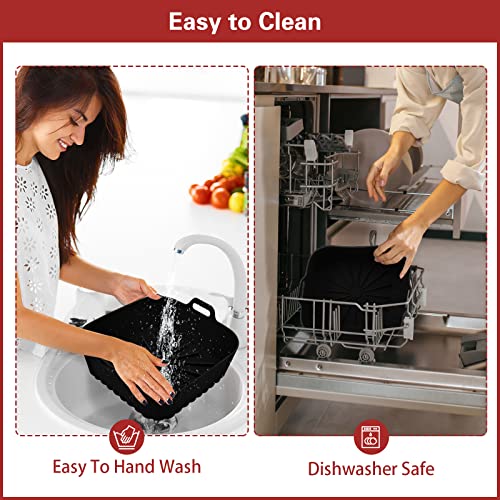 Image of Square Silicone Air Fryer Liners - 9 Inch Reusable Inserts for 6 to 9 QT Air Fryers (1 Pcs Black)