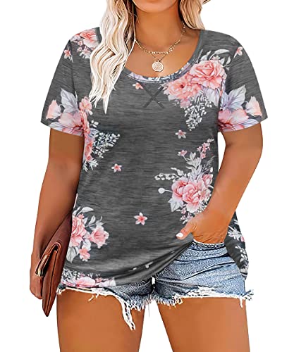 Image of CARCOS Plus Size Tops for Women Short Sleeve Raglan Striped Tee Color Block Crewneck /V Neck Tunic Loose Fit Summer XL-5XL