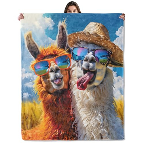 Cool Llama Alpaca Throw Blanket for Boys Girls Kids Adults Cozy Funny Animal Theme Flannel Blankets Gifts for Camping Bedroom Couch Room Home Decor 50x60