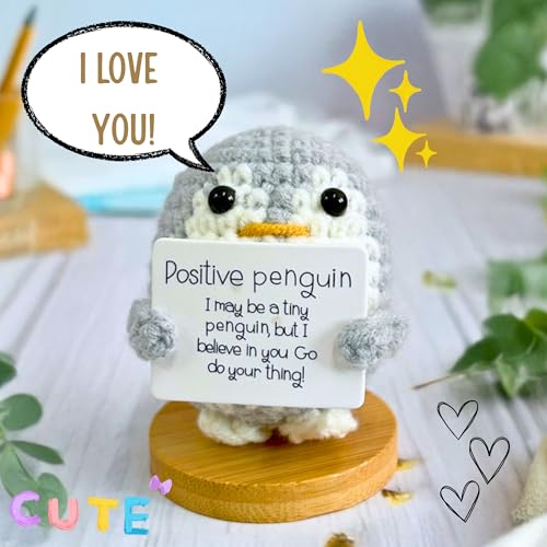 Image of Cute Emotional Support Crochet Toys Handmade Gifts with Message for Women Men Friends Coworkers, Birthday Christmas Valentine's Gift (Penguin)