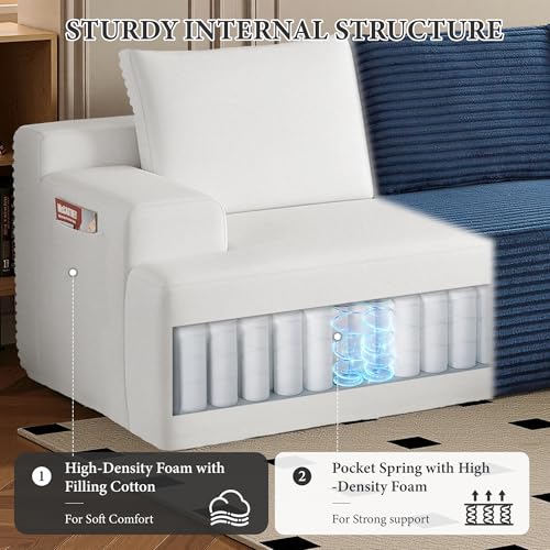 Image of 96 inch Sectional Couches for Living Room Cloud Couch Sofa with L-Shape Upholstered Boneless Couchs Modern Modular Sectional Couch with Chaise