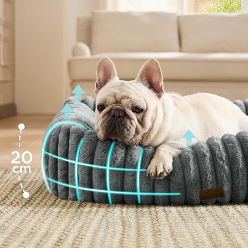 BEDSURE waschbares Hundebett für große Hunde - 76x61x20cm weicher orthopädischer Hundekorb mit bequemem Fleece-Bezug, rutschfestes Hundebett mit hohem Rand in grau