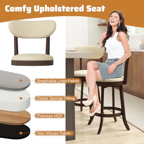 GIANTEX Butacos giratorios de madera Rubberwood con asiento tapizado en lino y espuma, altura de barra de 25.5" – Set de 2 miniatura 5