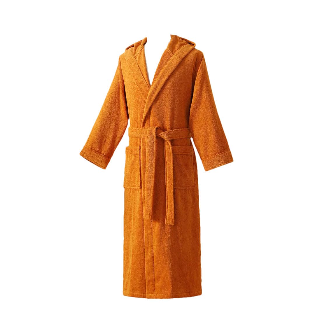 Long Cotton Hooded Bathrobe For Men And Women Gray Bath Robe Thick Kimono Robe