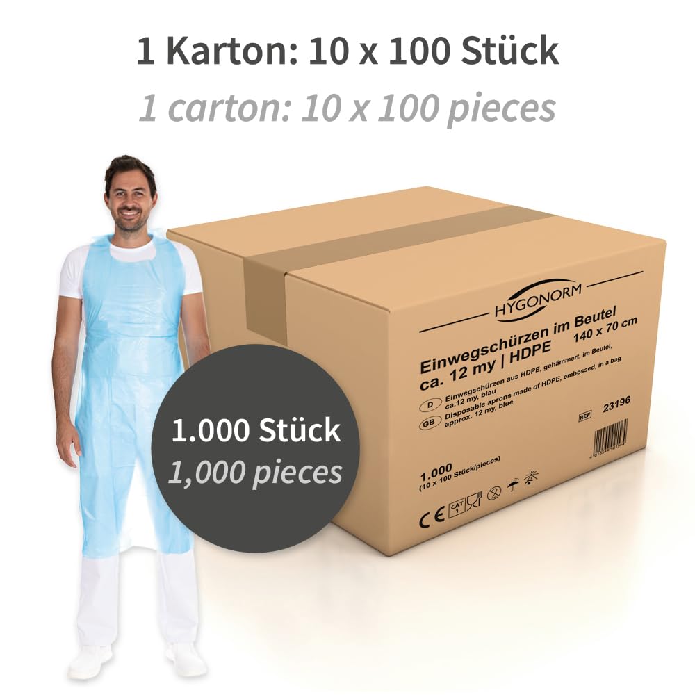 FRANZ MENSCH 1000 Stück Hygonorm Einwegschürzen ca. 12 my | HDPE, white, 12my, L: 125cm, B: 70cm, Box, Einwegschürzen, Plastikschürzen, Einmalschürzen