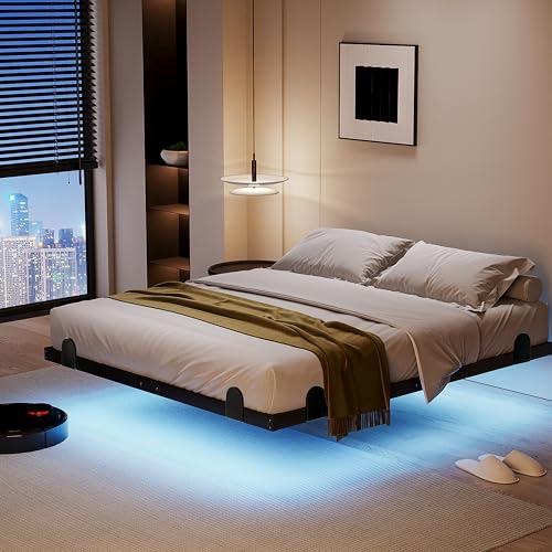 Catálogo de Cama Kinsay para comprar hoy. 48 qimamo Marco de cama matrimonial flotante de 10 pulgadas con luces LED inteligentes y estación de carga, marco de cama matrimonial de metal moderno, fácil de montar, no necesita...