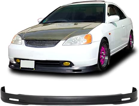 Compatible with/Replacement for Front Bumper Lip, MU Style PU Front Lip Spoiler Black, Fits 2001 2002 2003 Honda Civic Not Compatible with Hybrid Sedan and Si EP3 Hatchback