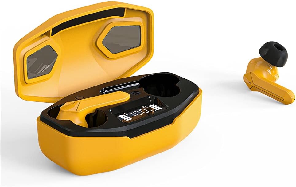 True Wireless Bluetooth 5.1 Games Earbuds, IPX5 Waterproof TWS Stereo Earphones in-Ear Touch Control with 240Mah Charging Case and LED Power Display,Yellow