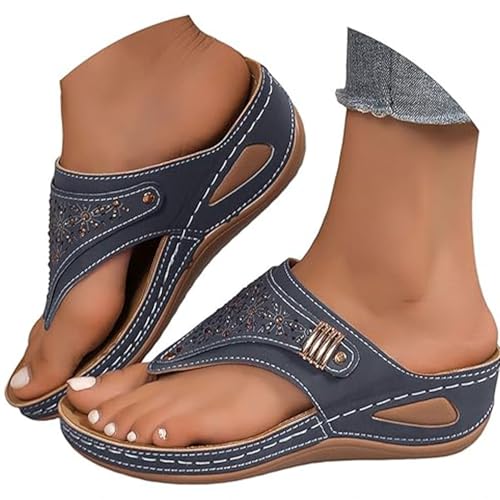 Image of Orthopedic Wedge Flip Flops for Women Summer Sandals Non-Slip Platform Beach Shoes Casual Walking Thong for Vacation, Daily (Blue Diamond,12)