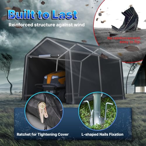 ADVANCE OUTDOOR 8X14 ft Steel Metal Peak Roof Portable Garage Shelter Storage Shed Carport for Motorcycle Bike or Garden Tools with 2 Roll up Doors & Vents, Gray