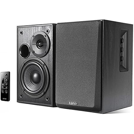 Edifier R1580MB Active 2.0 Studio Bookshelf Speaker System with Dual Microphone Inputs and Bluetooth Connectivity - Black Wood