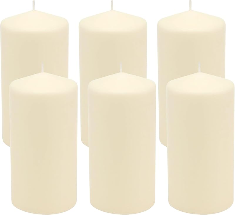 Stonebriar Velas de pilar sin perfume – 65 horas de combustión, velas de cera de larga duración para bodas, días festivos, decoración del hogar y eventos especiales, paquete de 6, marfil, 3" x 6"