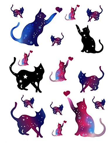Sanerlian Cat Cartoon Temporary Tattoo Sticker Waterproof Dog Watercolor Hand Arm Shoulder Body Art 15X11Cm Set Of 2 (Sf3129) #TOP16