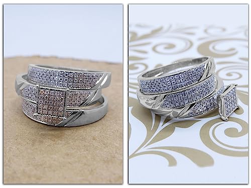 Dazzlingrock Collection Round White Diamond Engagement Ring (Unisex) Trio Set for Men's and Women's (0.65 ctw, Color I-J, Clarity I2-I3) in 925 Sterling Silver2