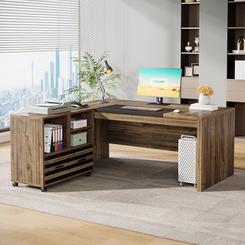 Image of Tribesigns 62.2 inch L-Shaped Executive Desk with Mobile File Cabinet
