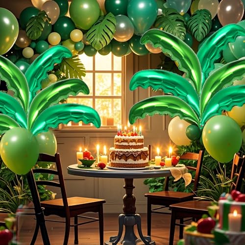 Image of 12 Pcs Palm Tree Leaves Balloons,Hawaiian Tropical Green Leaf Balloons,Foil Coconut Tree Leaves Balloon for Birthday Baby Shower Hawaii Luau Tropical Beach Party Supplies