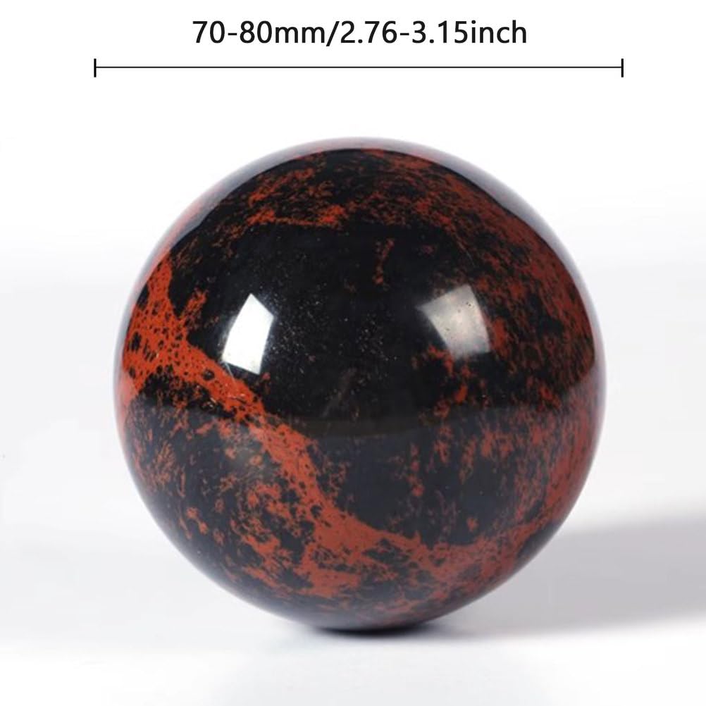 Natürliche rote Schwarze Obsidian -Kristallkugel Heilung Edelstein Quarzball -Skulptur Figur mit Stand für die Wahrsagungsmeditation Feng Shui Schutzdekoration,70~80mm