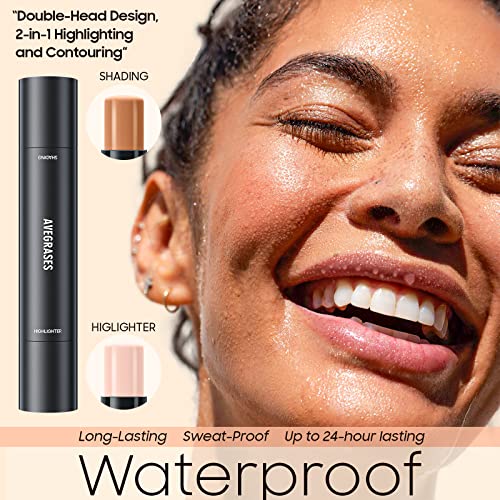Double-End Contour Stick Highlighter Stick - Long-Lasting Concealer & Bronzer Contouring Stick, Face Makeup Brightens & Shades Pencil For Face Body, Waterproof Smooth Professional Cream Stick Set (02#Lotus Color+Light Brown) #TOP1