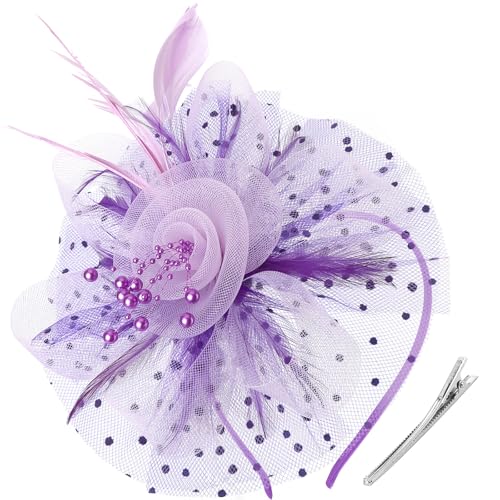 Image of DRESHOW Fascinators Hat Flower Mesh Ribbons Feathers on a Headband and a Clip Tea Party Headwear for Girls and Women