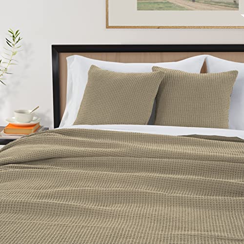 Hillfair 100% Cotton Blankets- Queen Blanket With 2 Throw Pillow Covers - Waffle Soft Skin Friendly Cotton Blanket- Queen Bed Blankets– All Season Cotton Throw Blanket– Beige Queen Cotton Blankets #TOP4