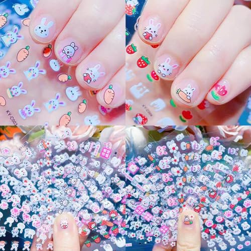 Image of 30 Sheets Kids Nail Stickers, 3D Self-Adhesive Nail Art Sticker, Cute Cartoon Nail Decals for Girls, DIY Manicure Decorations Birthday Christmas Gift