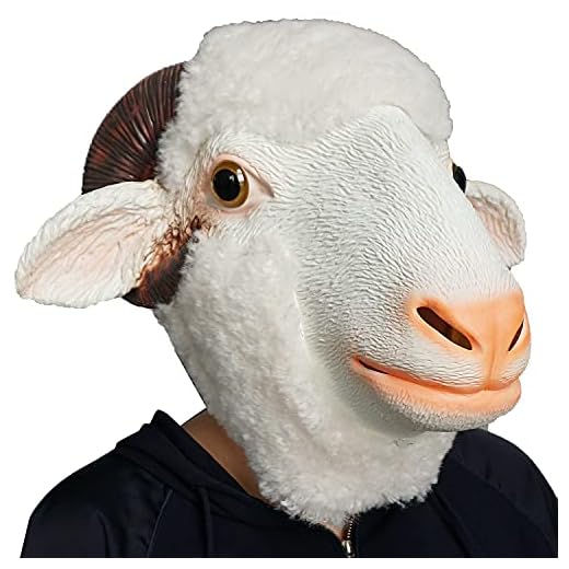 PartyHop - Máscara de oveja de látex de cabeza completa, máscara realista de cabra, lindo disfraz para Halloween, carnaval, fiesta de cumpleaños (blanco)