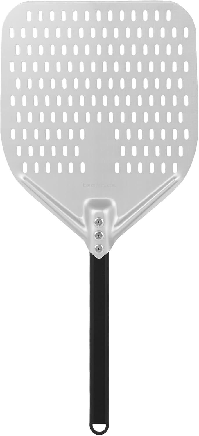 TECHNICA Łopata do pizzy perforowana 310x355x660 mm – Kwadratowa łopata do pizzy z ergonomicznym aluminiowym uchwytem – Aluminiowa łopata do pizzy – Idealna do pieców kamiennych i gazowych
