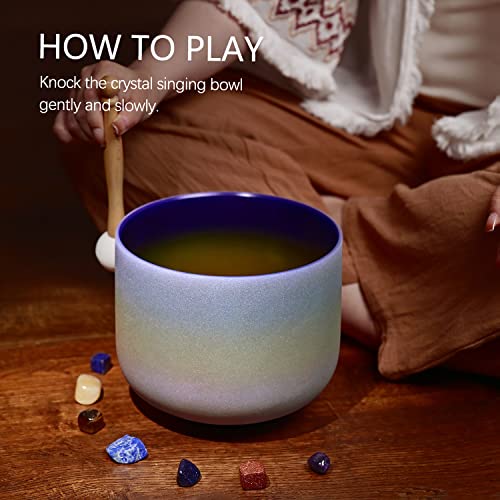 Cvnc FBA8RAW 440Hz 8 Inch Rainbow Colored A Note Third-Eye Chakra Frosted Quartz Crystal Singing Bowl thumb #3