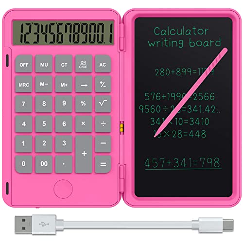 NEWYES Calculadora Básica y Tableta de Escritura LCD 6,5 Pulgadas Calcular y Tomar Notas (Rosa) Cover