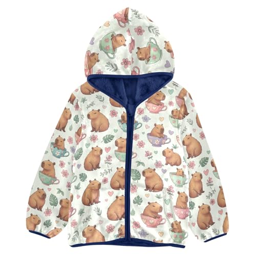 CHIFIGNO Cute Brown Capybaras Boy Lightweight Jacket Fleece Jacket for Fall Winter Zip up Hoodie 3T