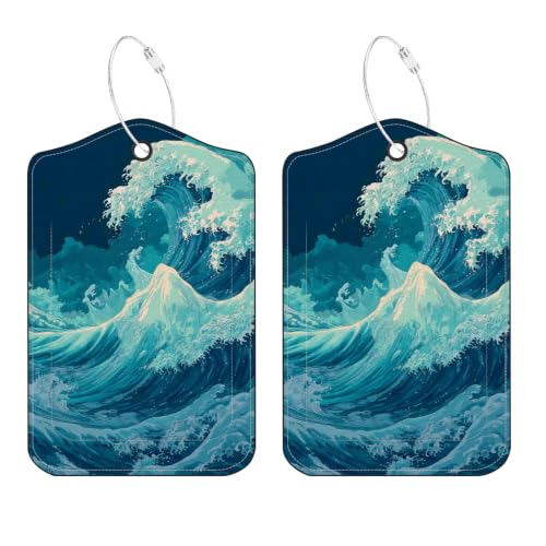 Image of Ocean Wave Luggage Tags 2 Pack, PU Leather Privacy Flap