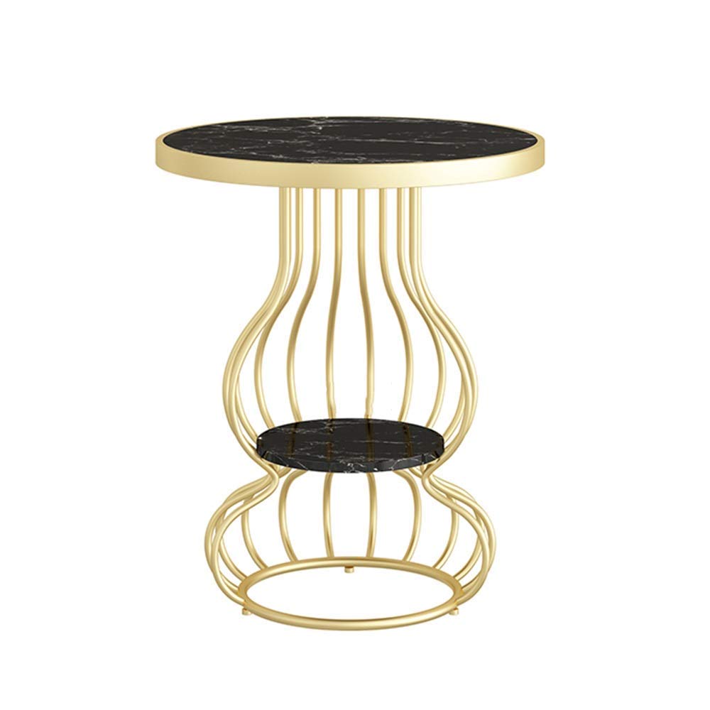 Table basse ronde 2 couches marbre noir 50x60 mini bout de canapé