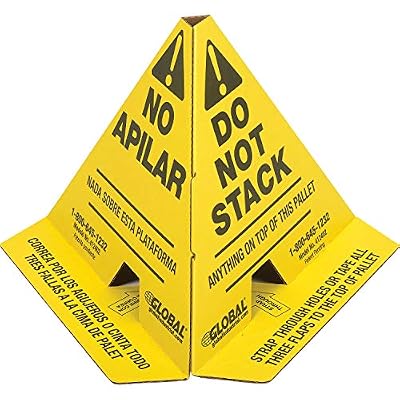 Global Industrial Trilingual Do Not Stack Printed Pallet Cones, 8W x 8L x 10H, Corrugated Cardboard Construction, Yellow, 50/Pk, Prevents Double Stacking, Ships Flat