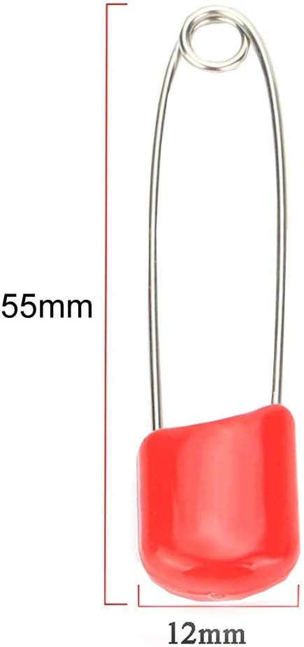 ARTCXC 1Box(100Pcs) 5Colors 55mm/ 2.2 Inch Safety Pins Plastic Head Stainless Steel Diaper Pins Safety Locking Cloth Diaper Nappy Pins