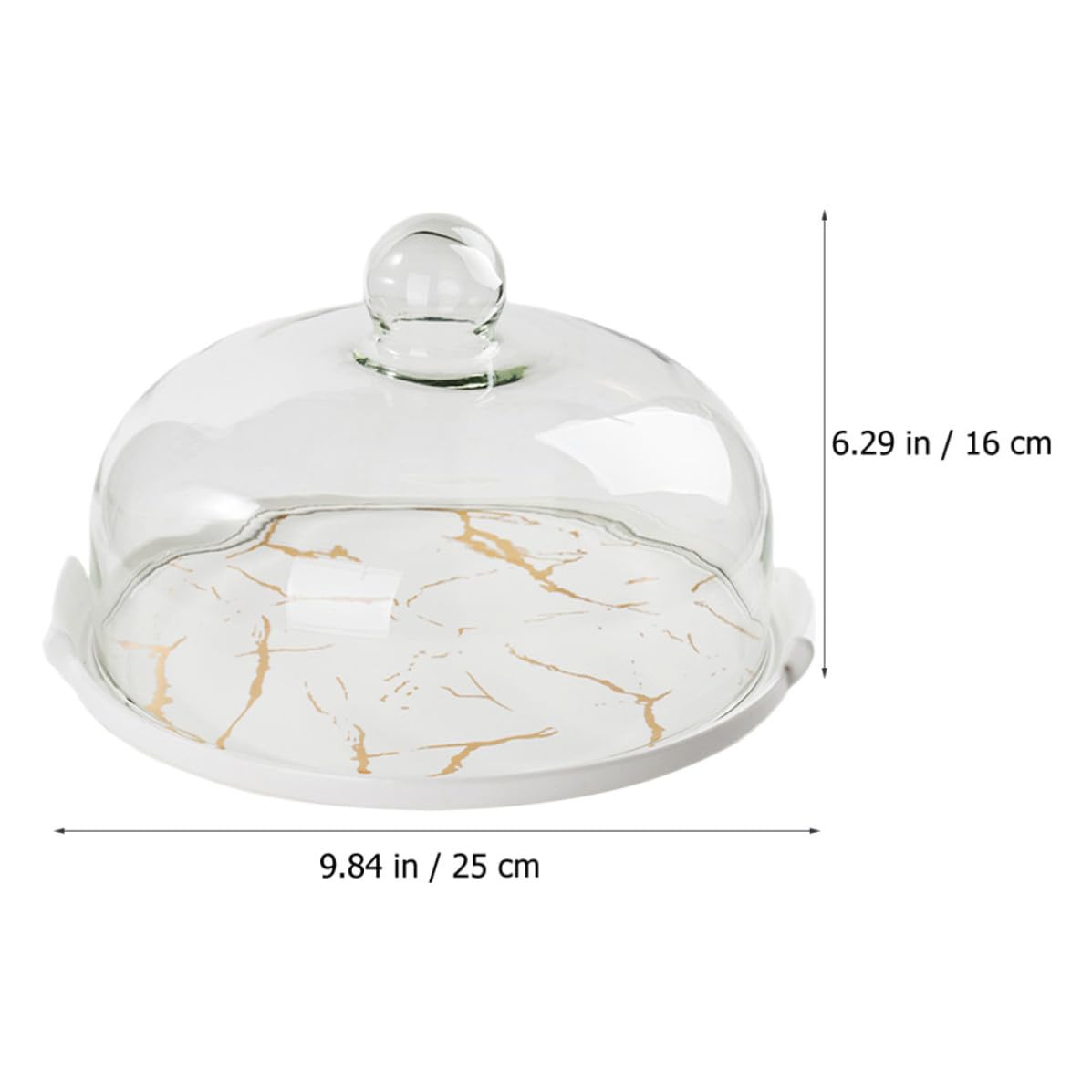 Soporte para Tartas con Tapa de Cerámica y Vidrio Blanco con Diseño de Mármol, Gran Capacidad para Almacenar Snacks y Mantener la Comida Limpia en Casa o Tiendas