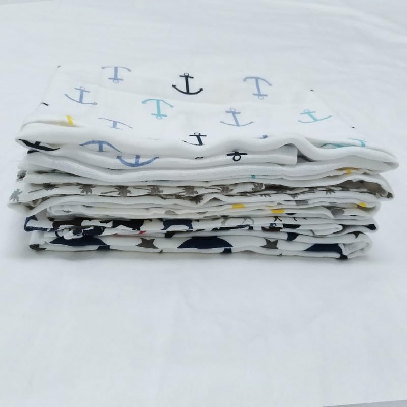 Image of Organic Cotton Muslin Pack of 5 Baby Large Napkins Multiuse Cotton Cloth Premium Baby Washable, Reusable, Absorbent, Extra Soft 55 X 55 Cm Random Print
